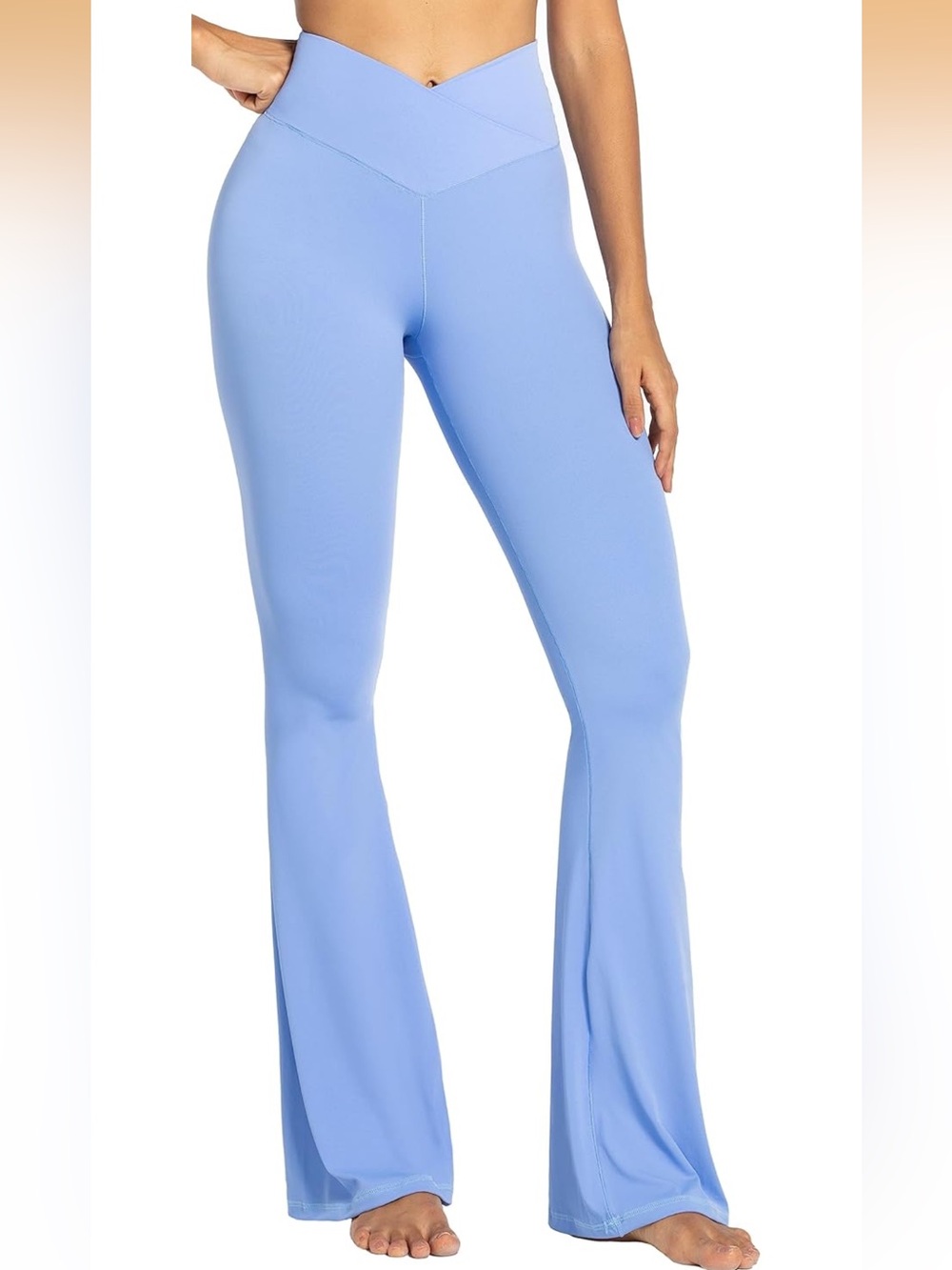 V-Waist High-Rise Flare Pants in Light Blue